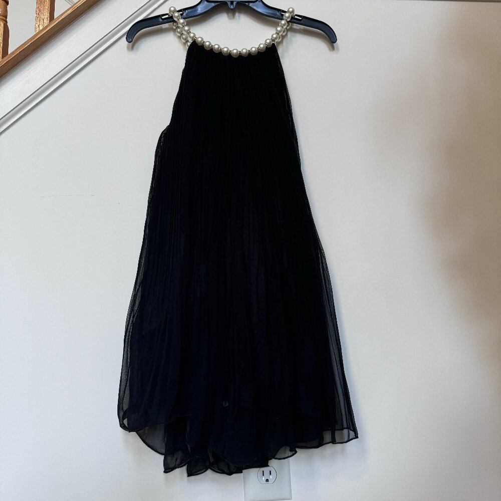 Pearl Halter Black Chiffon Dress